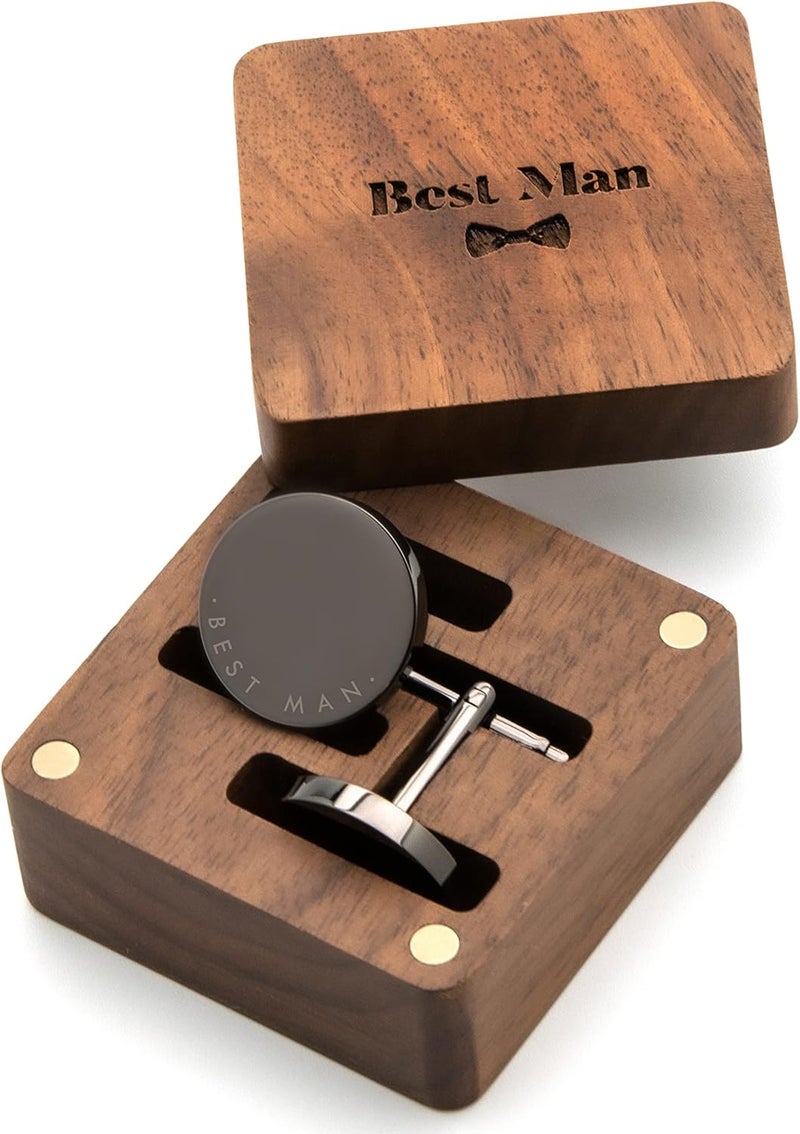 MUUJEE Cufflinks with Engraved Wood Gift Box - Image 1
